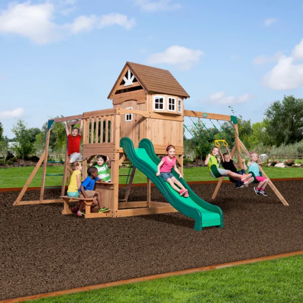 Backyard Discovery Montpelier Cedar Swing Set with Monkey Bars, Clubhouse & Snack Ba