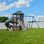 Backyard Discovery Atlas Steel Swing Set with Spiral Tube Slide & Wave Slide