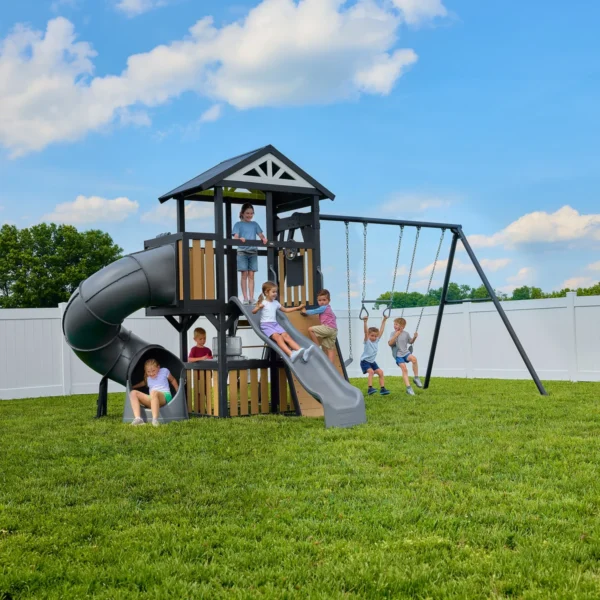 Backyard Discovery Atlas Steel Swing Set with Spiral Tube Slide & Wave Slide